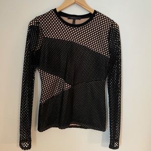 BCBG Black long sleeved fishnet top, size S